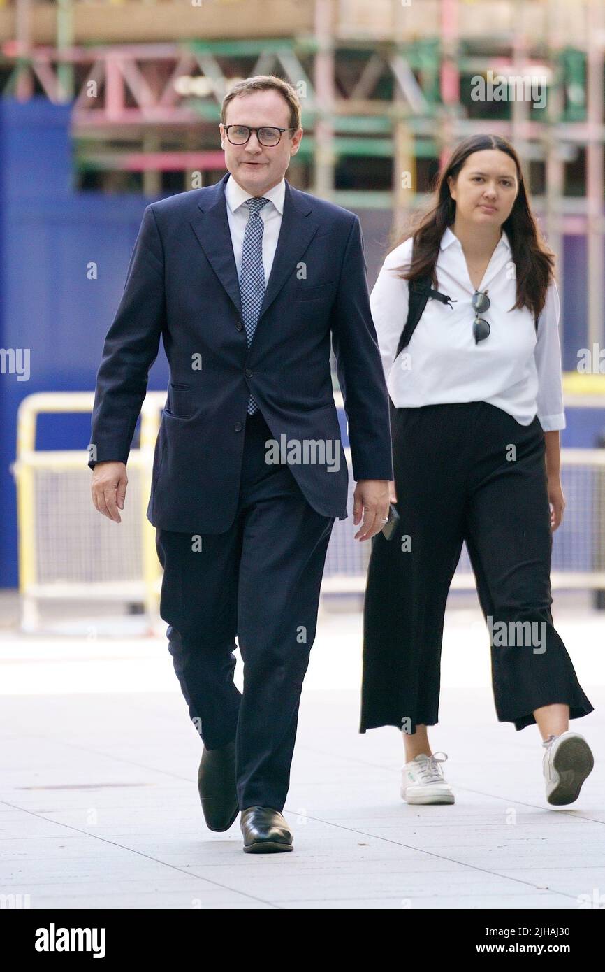 Tom Tugendhat arrives at BBC Broadcasting House in London, to appear on the BBC One current affairs programme, Sunday Morning. Picture date: Sunday July 17, 2022. Stock Photo