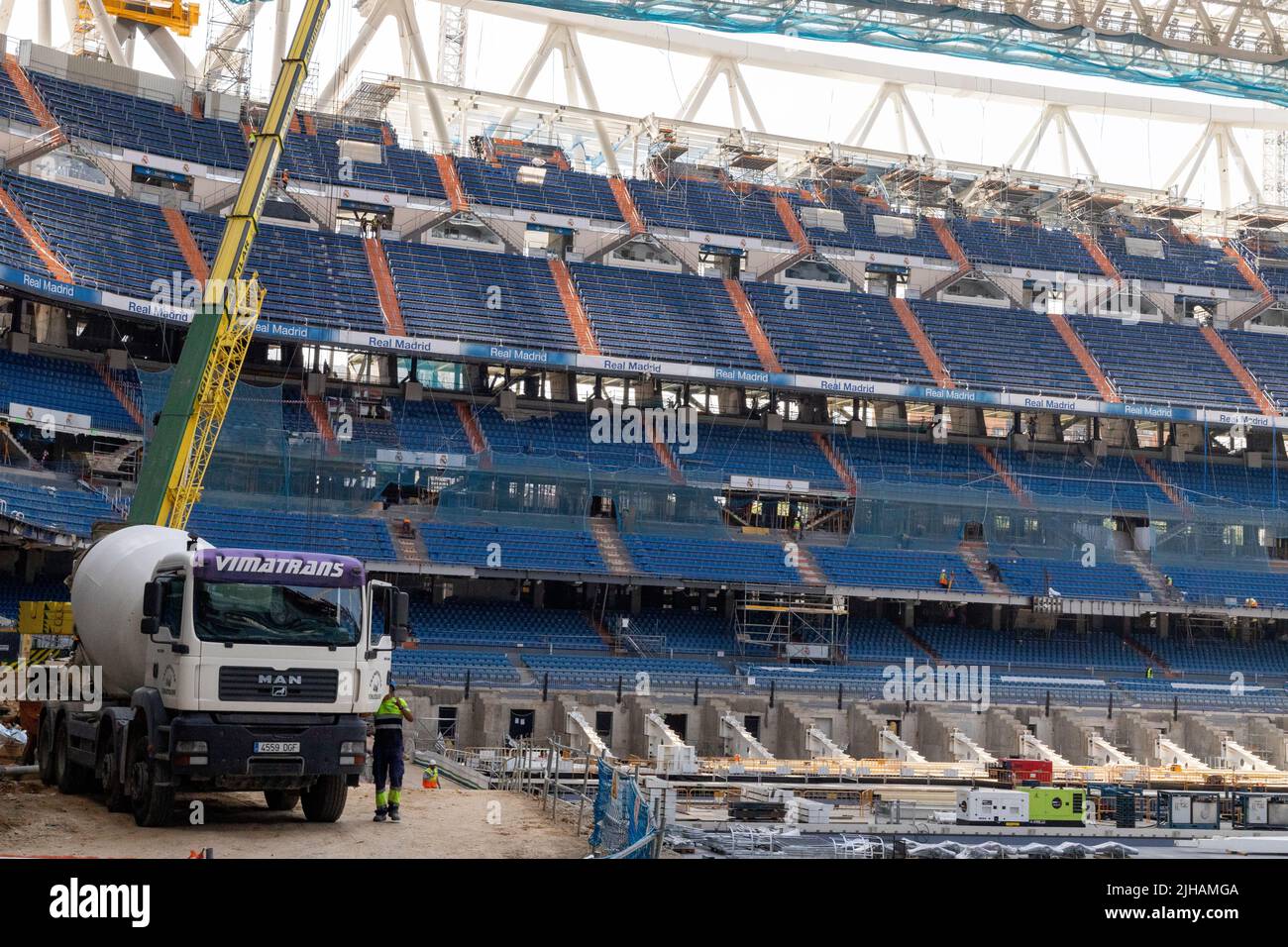 Santiago Bernabeu. Stadium. Interior of the Santiago Bernabu stadium with the construction process for the complete renovation of the Real Madrid C.F Stock Photo
