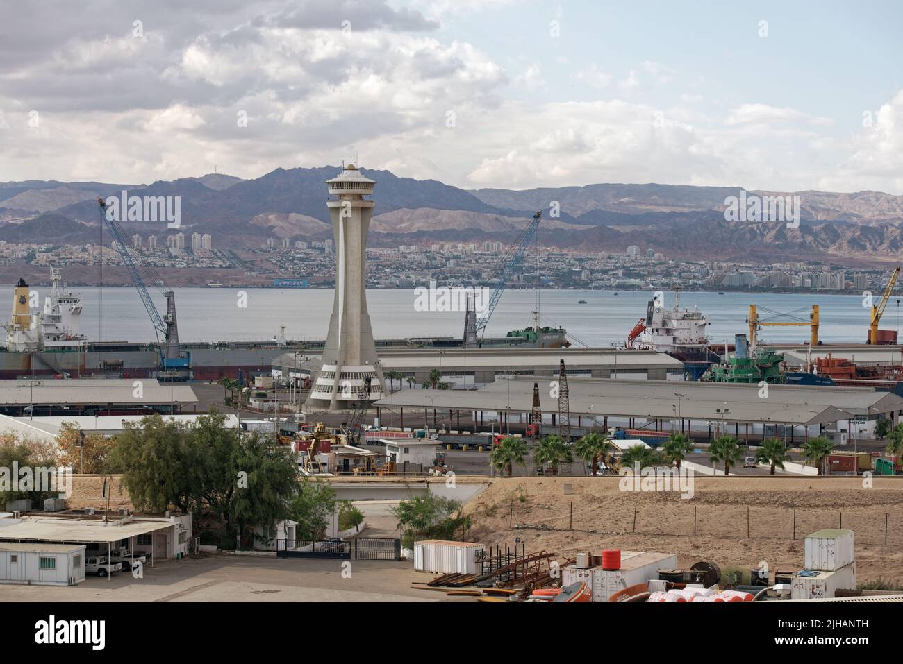 Aqaba, Jordan - March 14, 2014: View to the cargo port of Aqaba. The port's location linking Africa and the Middle East Stock Photo