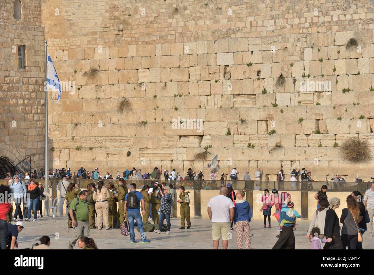 Jerusalem, Israel - March 20, 2014: Jews pray under the Western Wall in the Old city. The Old City is listed as UNESCO World Heritage site since 1981 Stock Photo