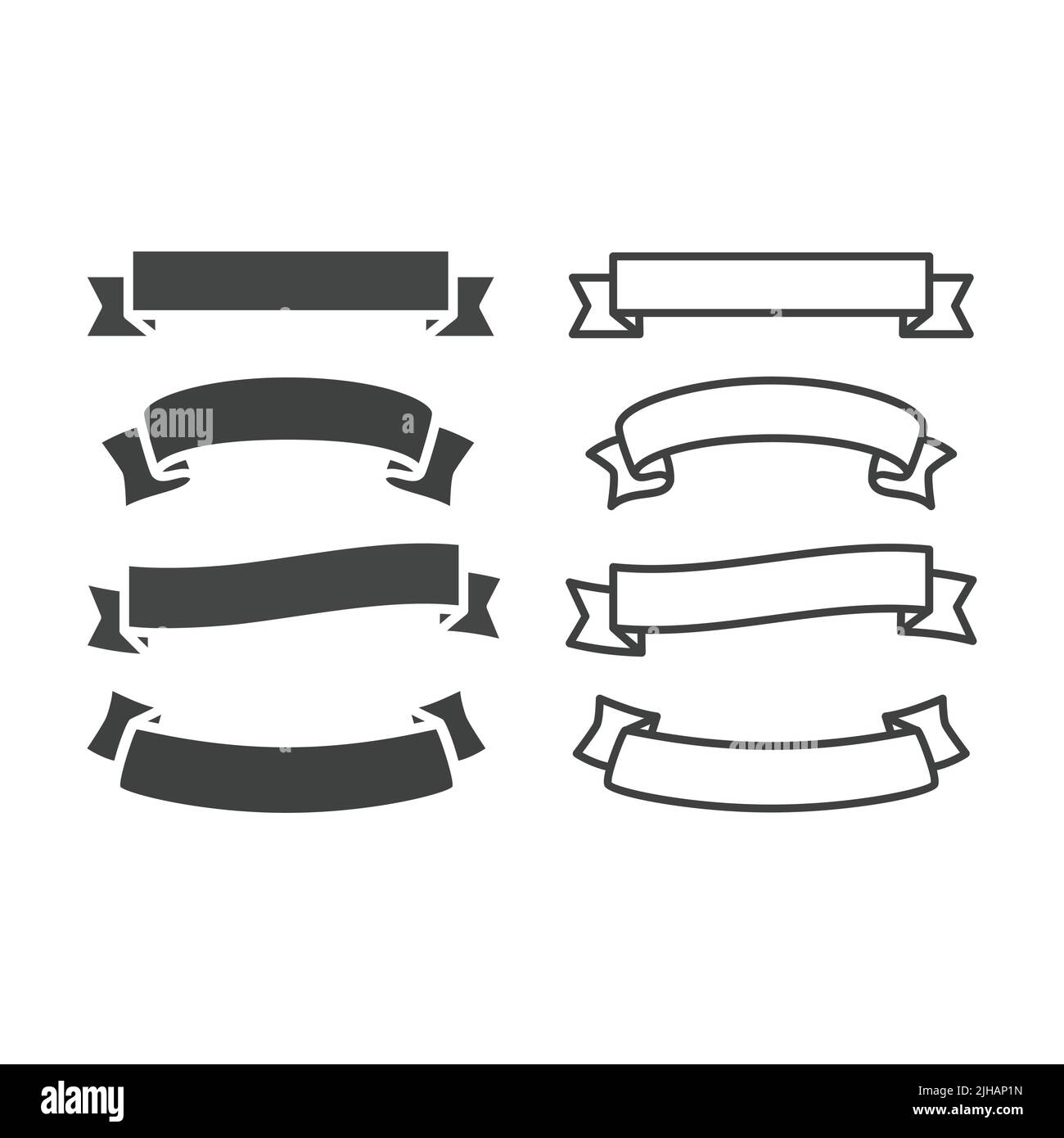 Ribbon banner blank template. Filled and outlined vector labels set. Stock Vector
