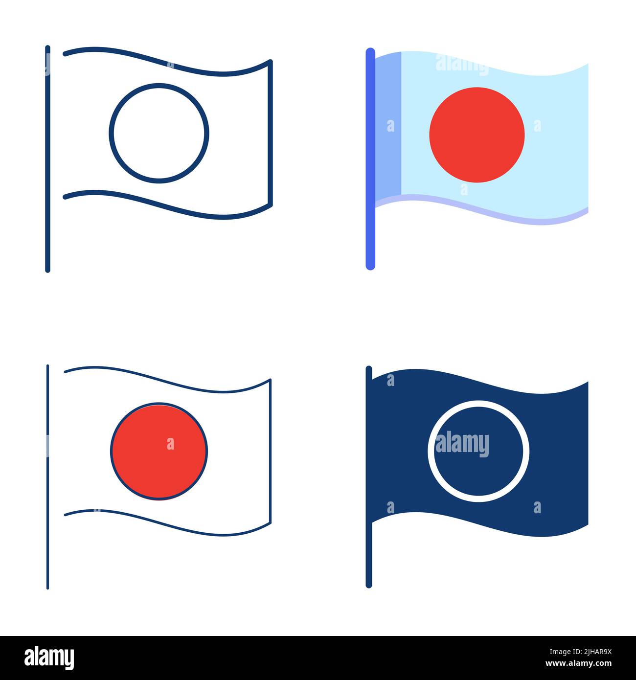 Flag of Japan icon set in flat and line style. Japanese national banner