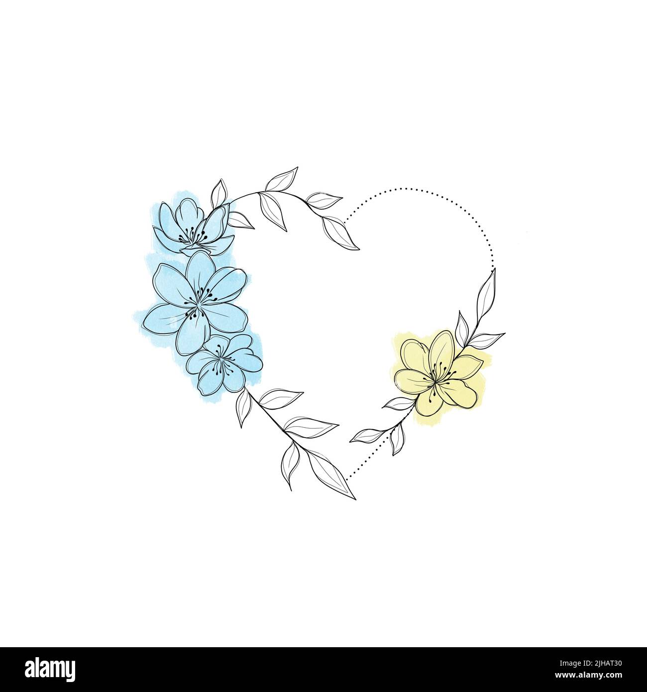 a set of sketches for a patriotic tattoo flowers and hearts from the  colors of the flag of ukraine  Flowers Periwinkle Hand drawing Stock  Photo  Alamy