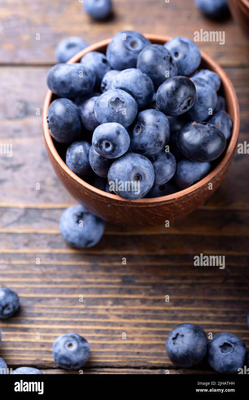 Blueberry antioxidant organic superfood in a bowl concept for healthy eating and nutrition Stock