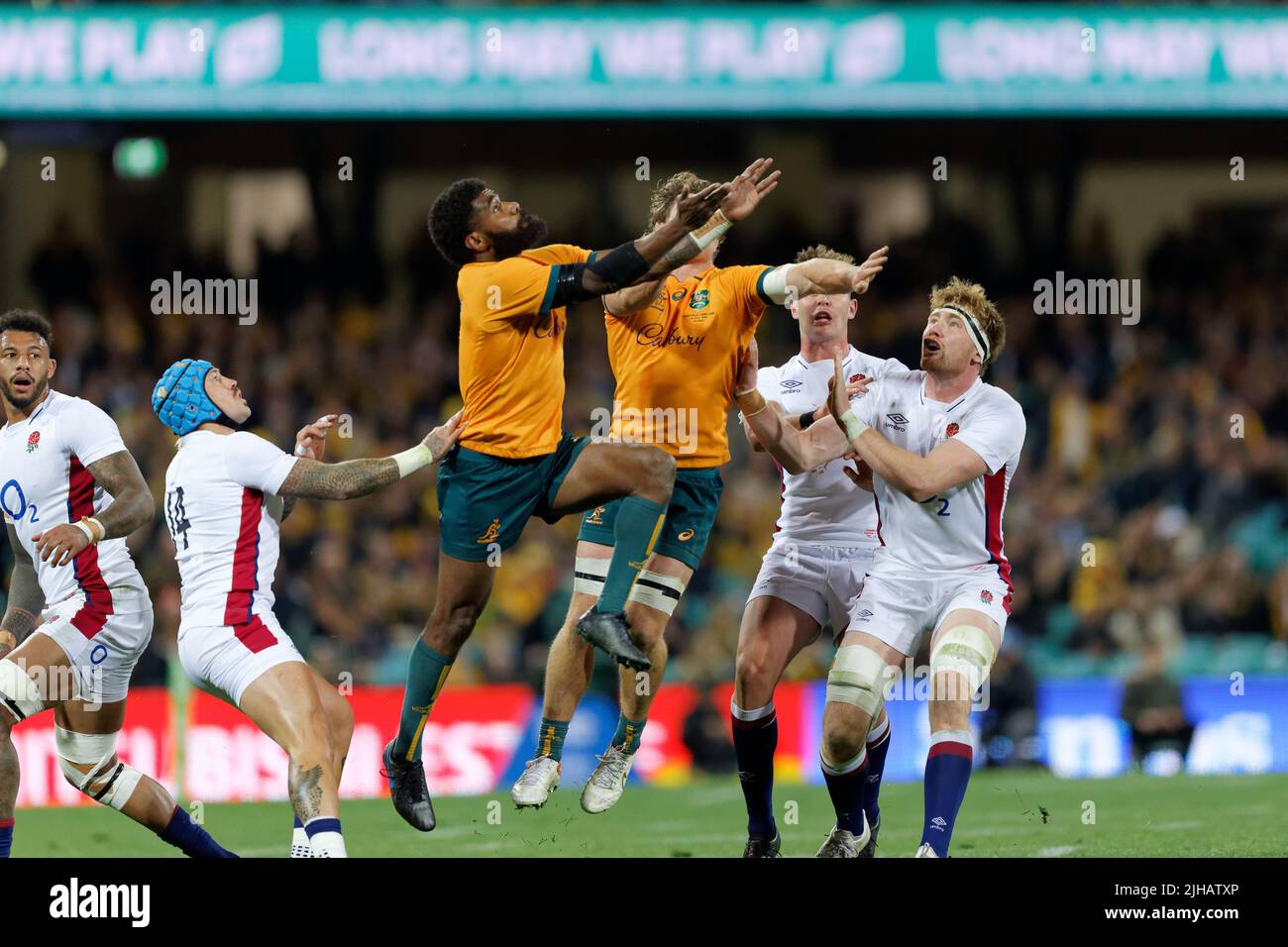 SYDNEY, AUSTRALIA JULY 16 Marika Koroibete and Michael Hooper of the