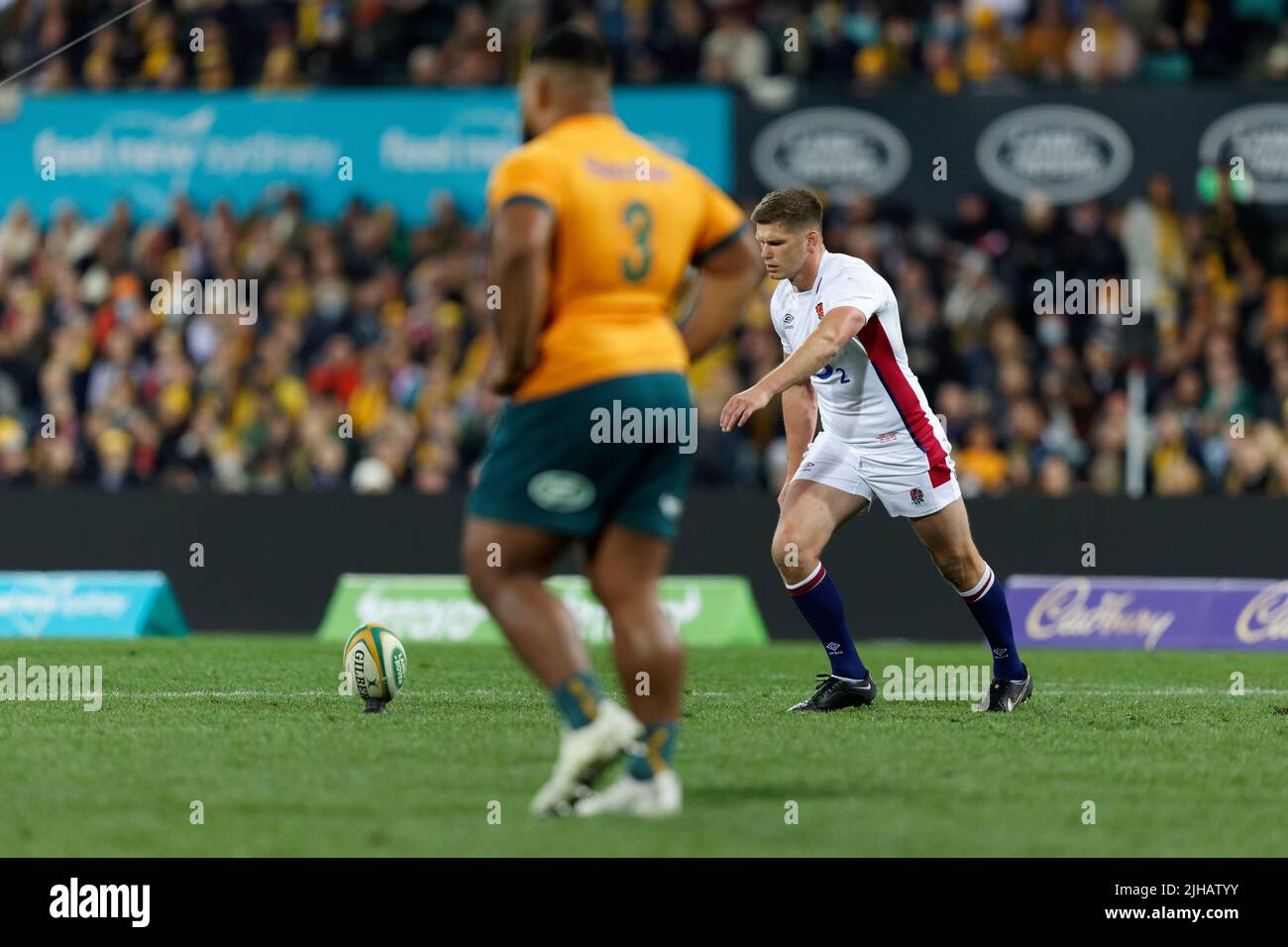 SYDNEY, AUSTRALIA - JULY 16: Owen Farrell of England prepares to kick a ...