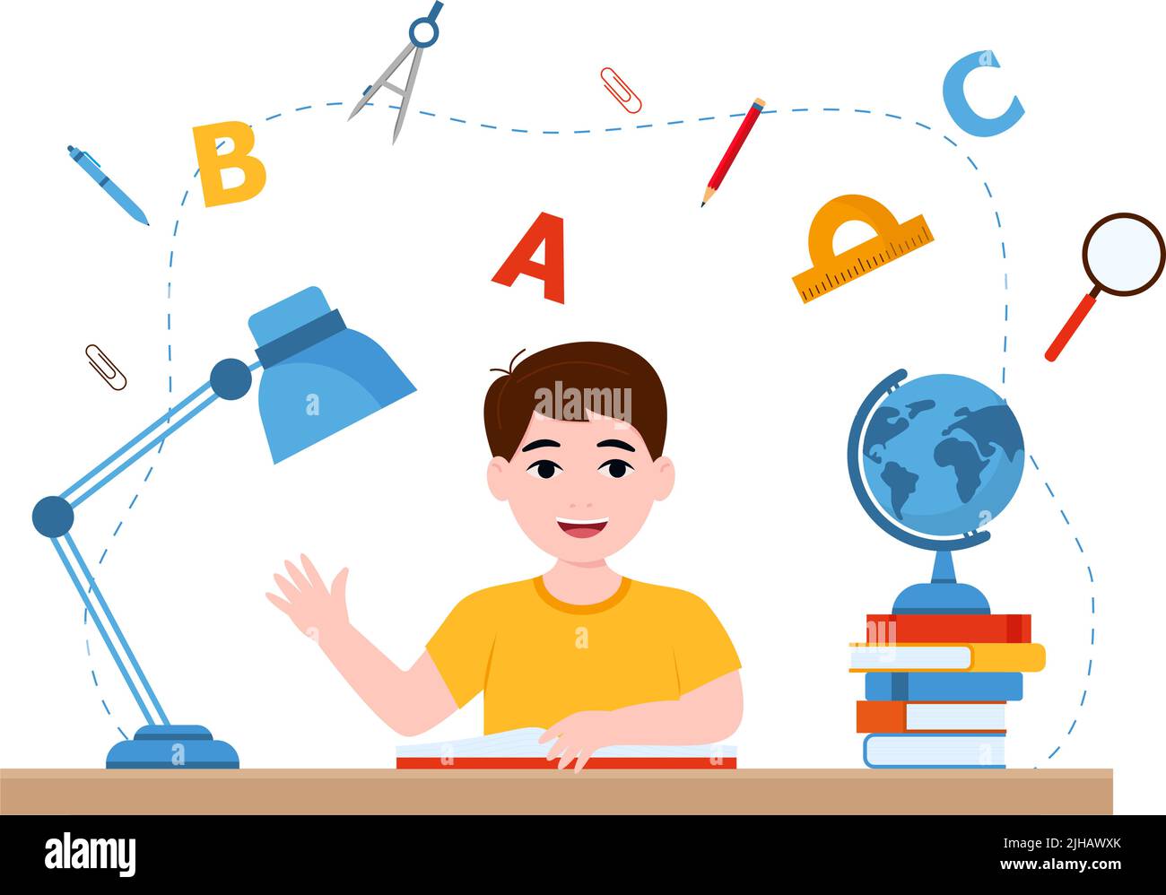Boys are writing, kids doing homework, maths at home. Cartoon cute ...