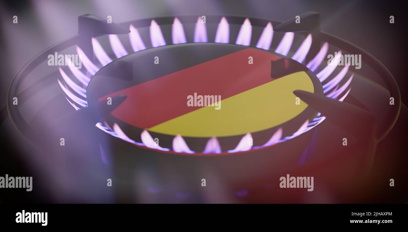 Natural Gas supply in Germany, cooking cost concept. Burning gas, kitchen stove burner with