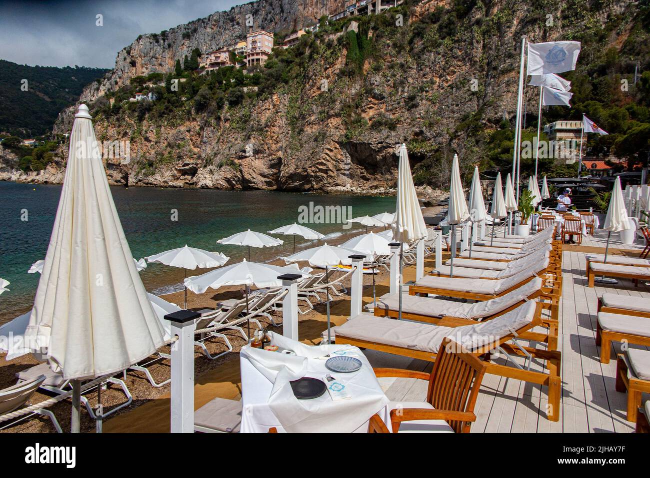 Mala Beach club in the Cote d'Azur near Cap d'Ail Stock Photo