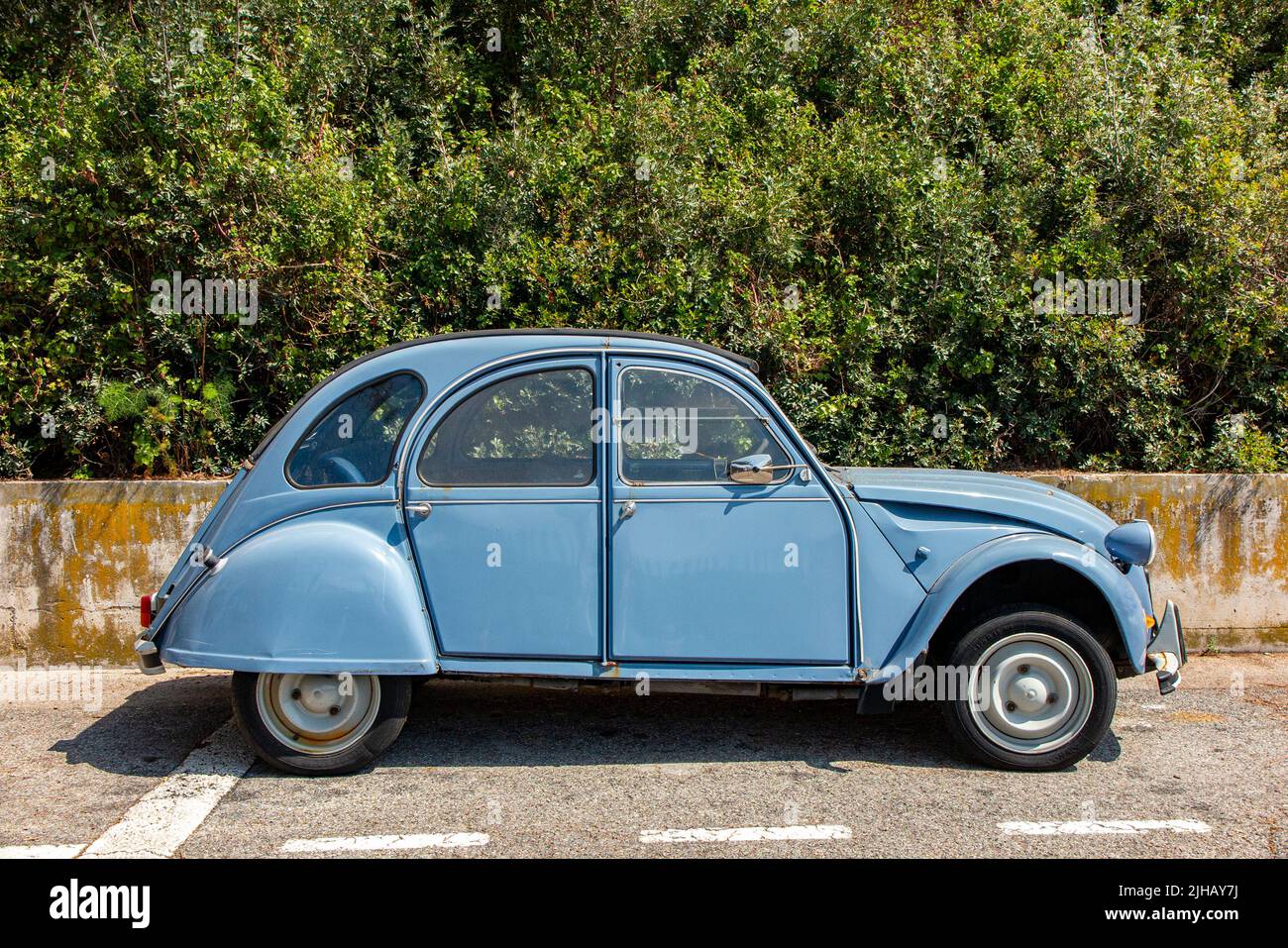 An old 2CV car parked in the south of France Stock Photo