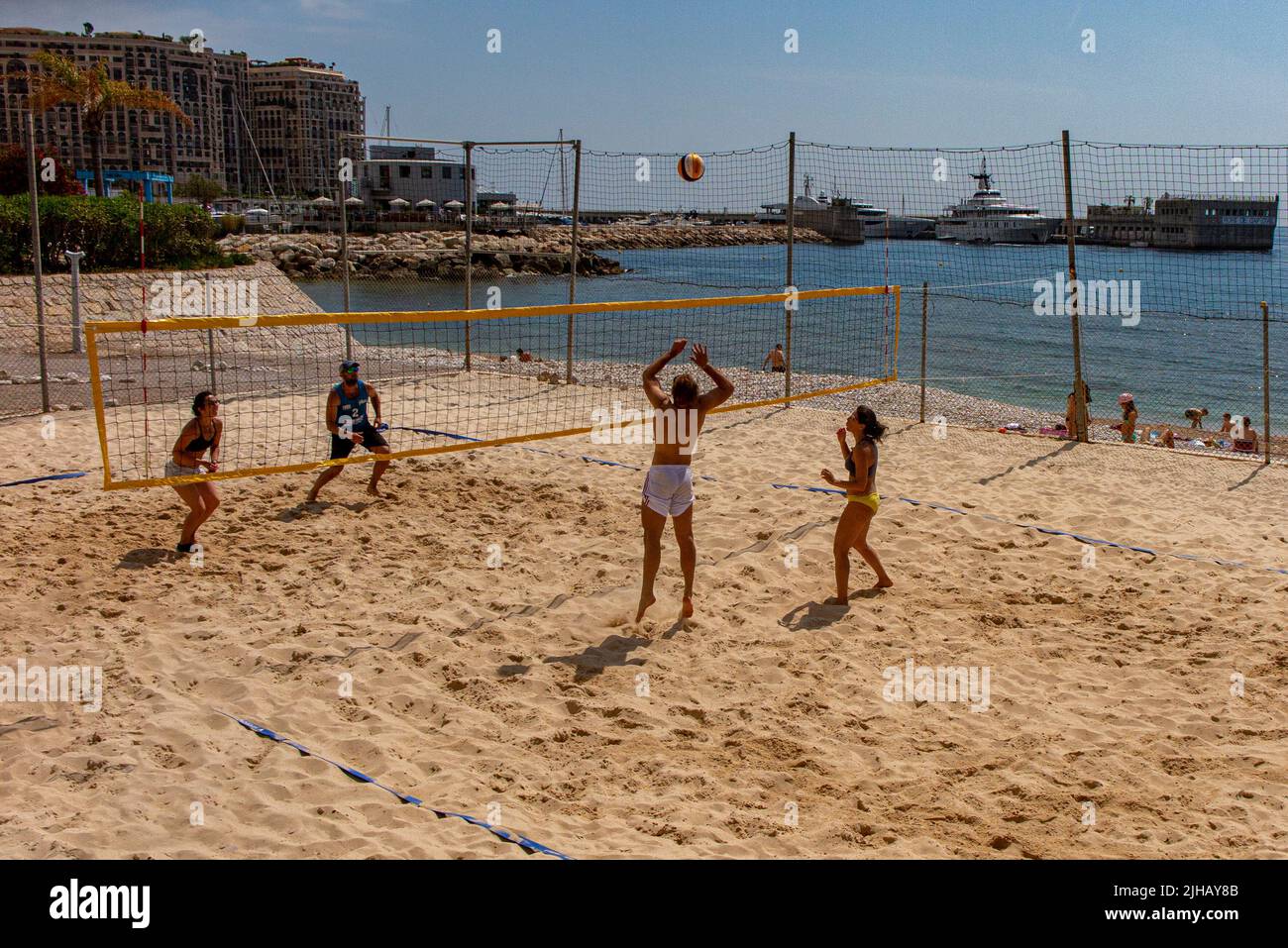 Volleyball on a beach in Cap' d'Ail on the French Riviera in glorious