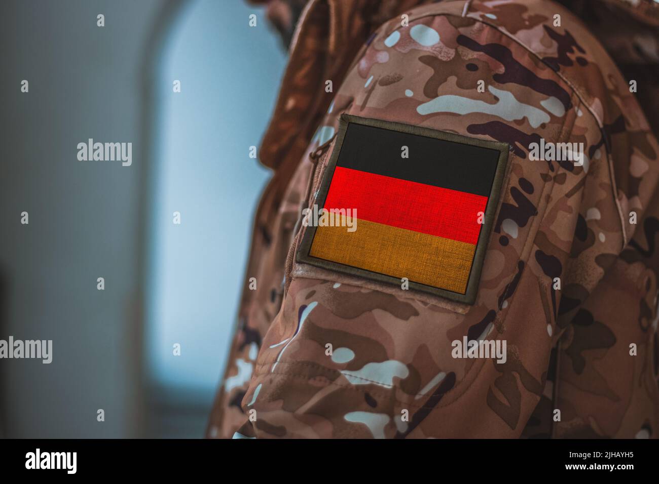 Germany Soldier. Soldier with flag Germany, Germany flag on a military