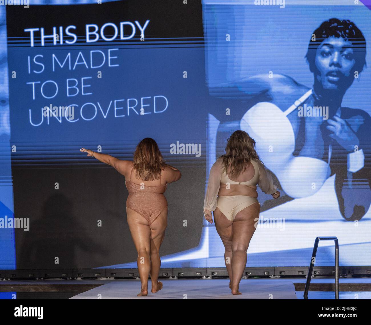 Miami Beach, United States. 16th July, 2022. Hunter McGrady and Michaela McGrady walk in the 2022 Sports Illustrated Swimsuit runway show at the W hotel in Miami Beach, Florida on Saturday, July 16, 2022. Photo by Gary I Rothstein/UPI Credit: UPI/Alamy Live News Stock Photo