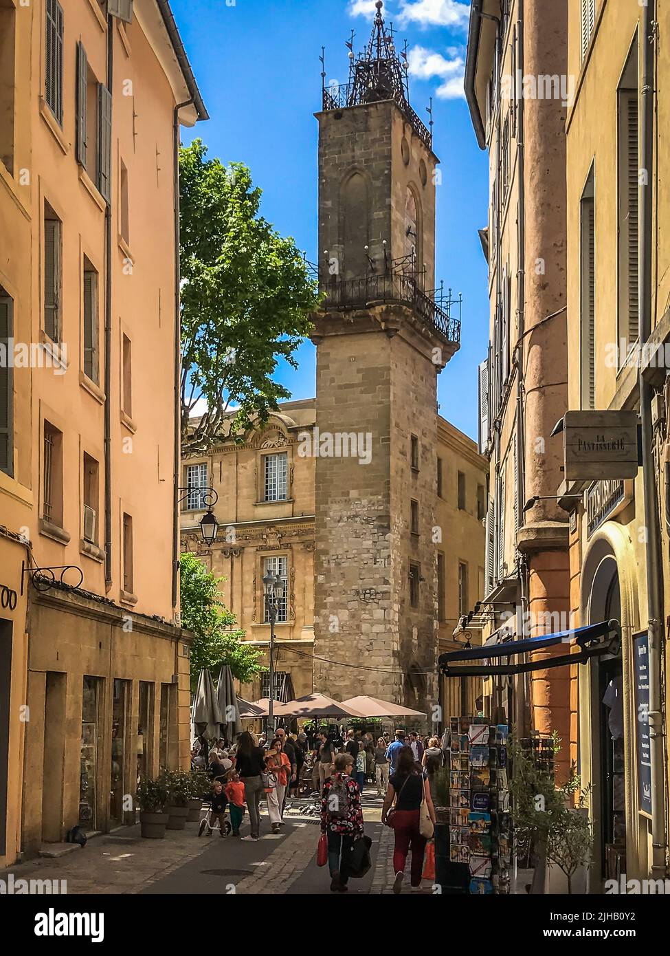 Aix-en-Provence, France, May 2022, view of Tour de L'Horloge from Paul Bert street Stock Photo