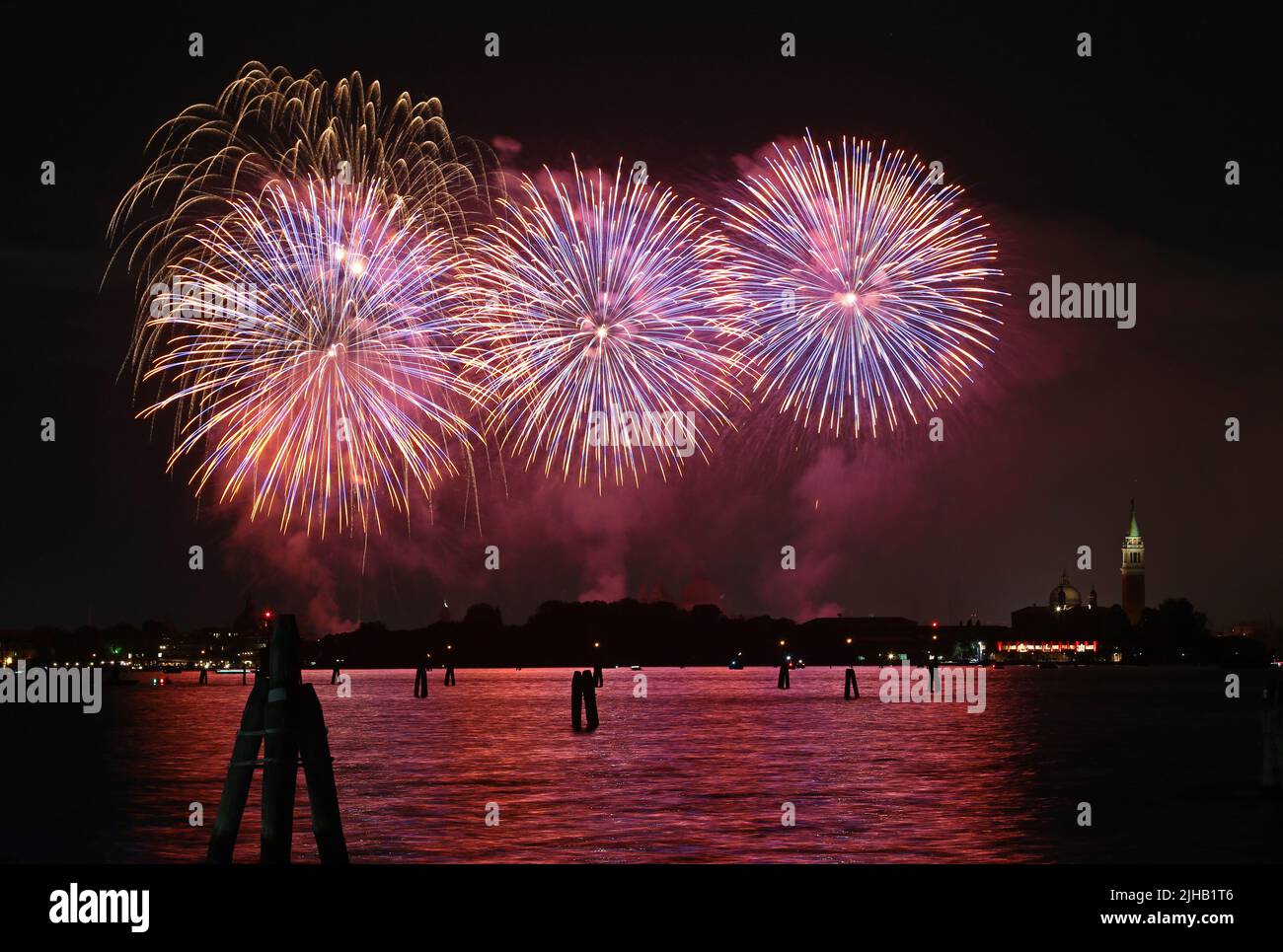 Venice, Italy: Fireworks during the Redentore festivity in the 16 July 2022 Stock Photo
