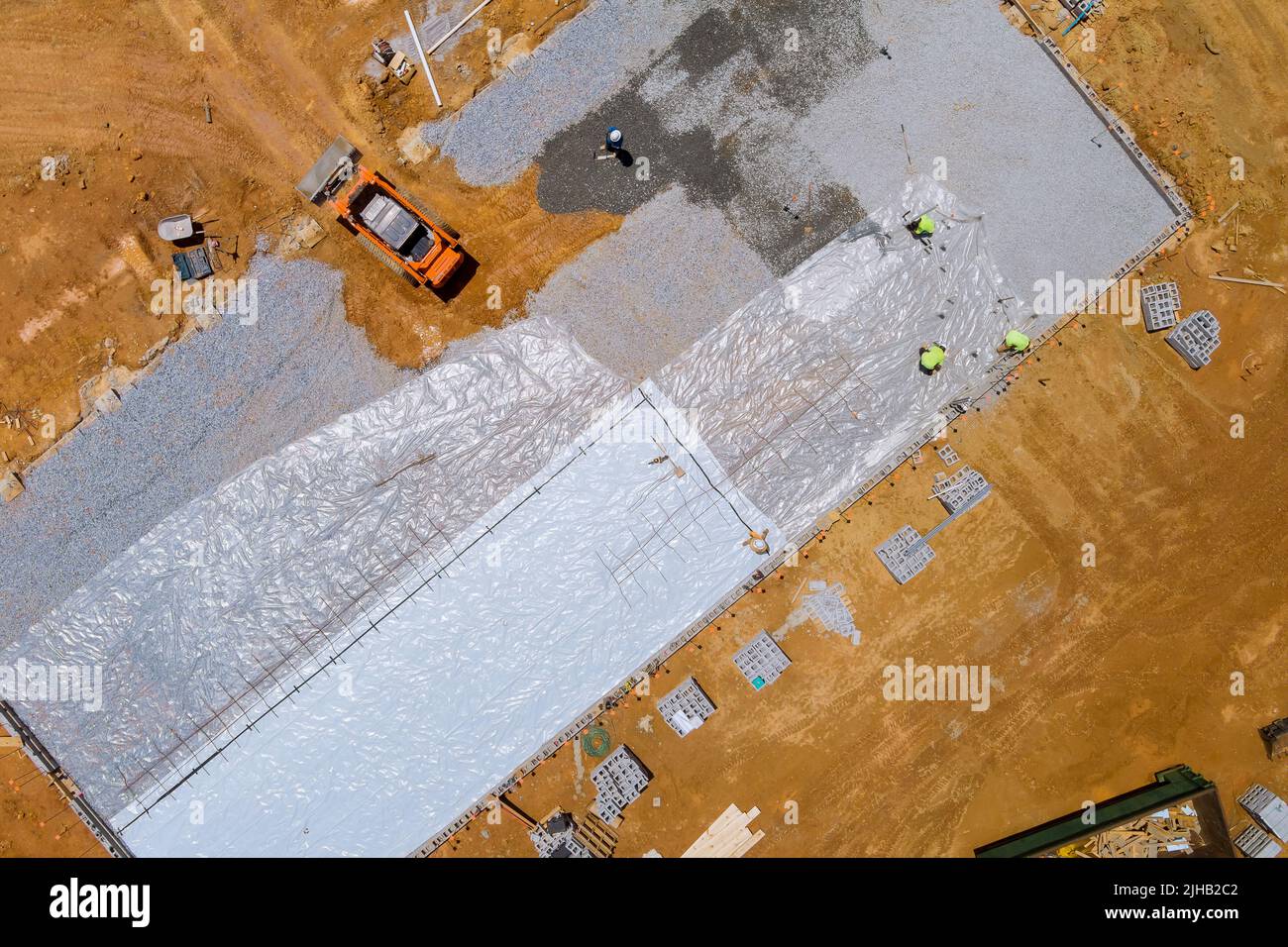 In the construction of the building, barrier plastic is installed prior