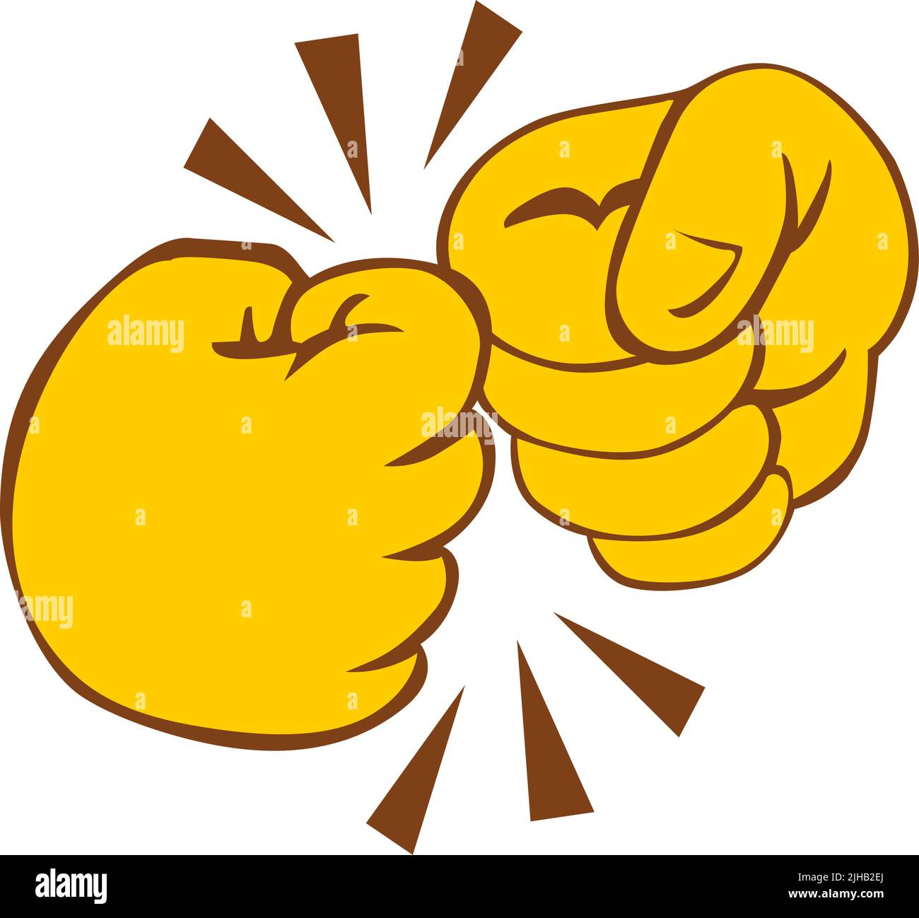 Greeting of two clenched fists of hands.  Cartoon poster in comic style. Vector on transparent background Stock Vector