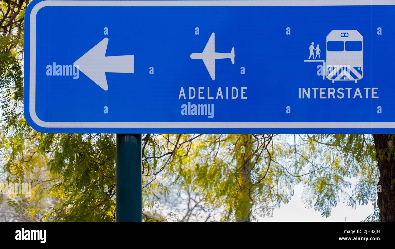 Road sign showing direction to the Airport in Adelaide, South Australia Stock Photo