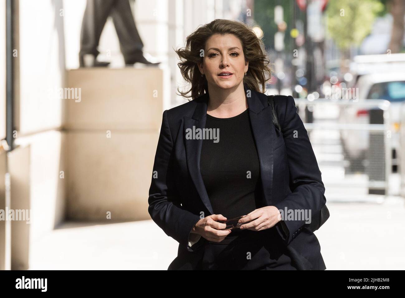 London, UK. 17th July, 2022. Conservative Party Leadership hopeful Penny Mordaunt MP arrives at the BBC Broadcasting House to appear on the Sunday Morning show hosted by Sophie Raworth. The number of candidates in the contest to replace Boris Johnson as the leader of the Conservative Party and the new British prime minister will be narrowed down to the final two in a series of votes by MPs in Parliament next week, followed by postal ballot of party members with a winner announced on 5 September. Credit: Wiktor Szymanowicz/Alamy Live News Stock Photo