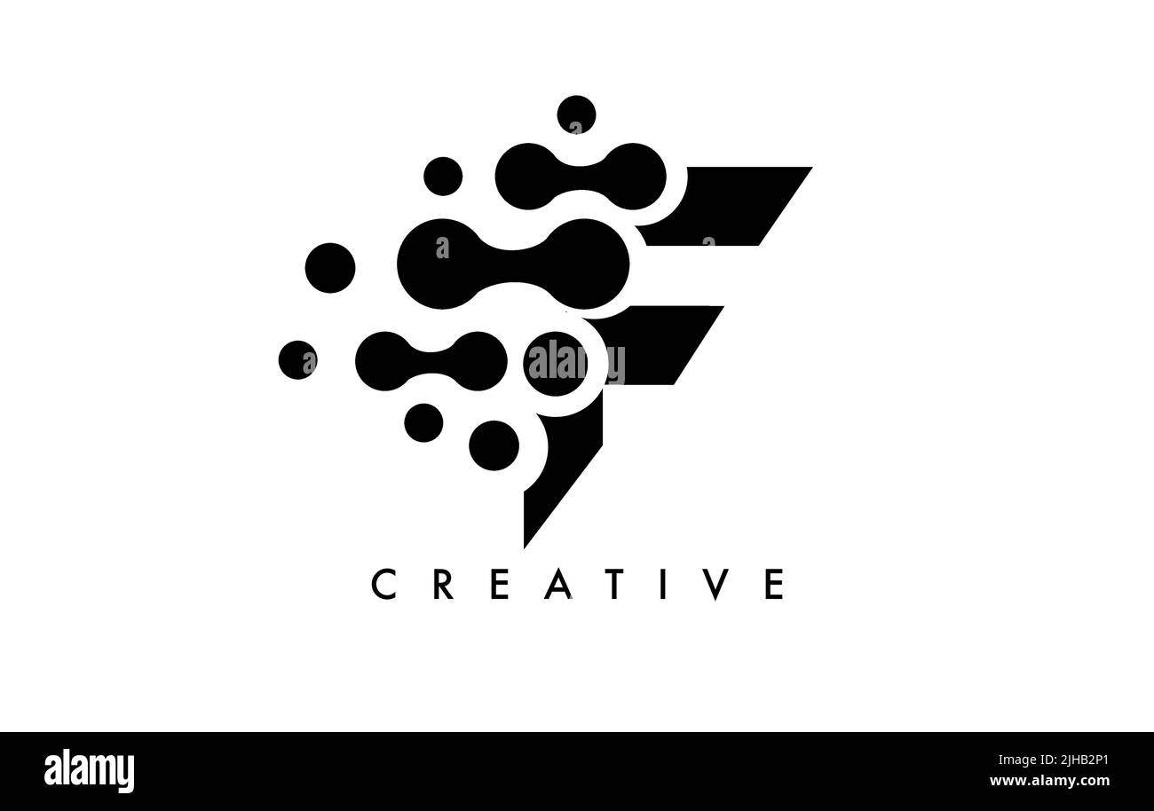 Letter F Dots Logo Design with Black and White Colors on Black ...