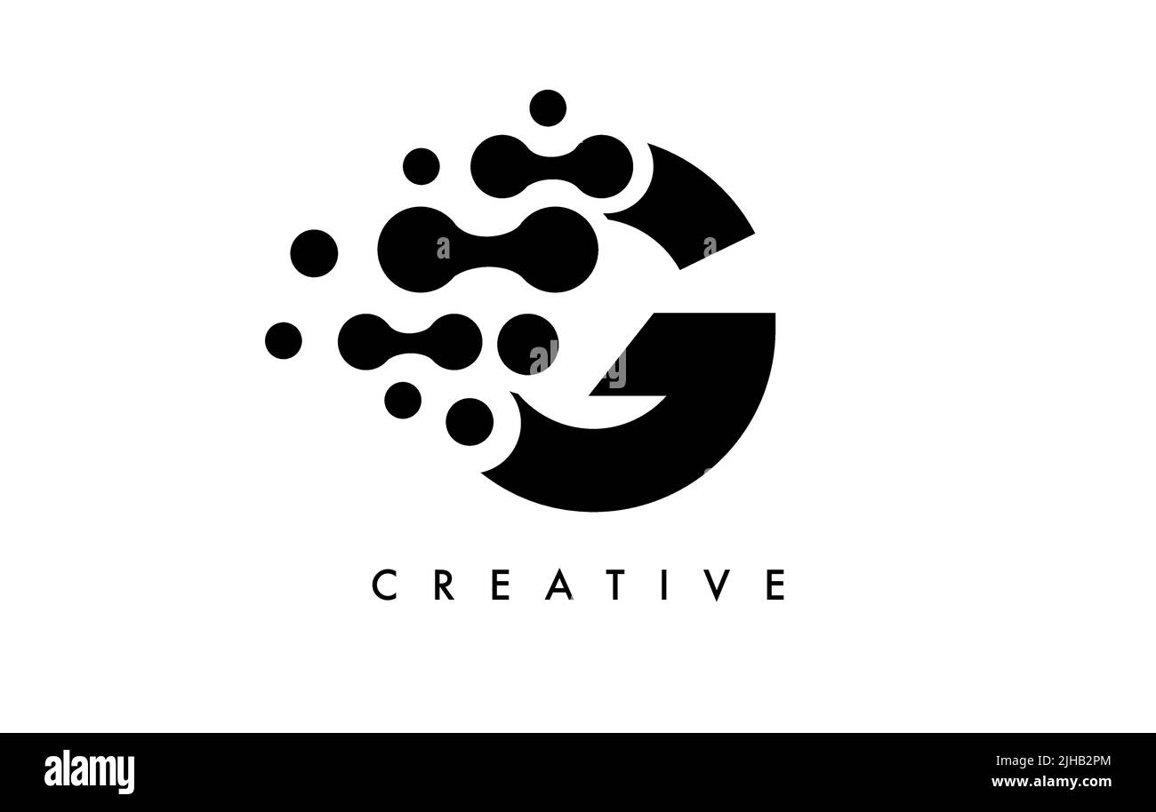 Letter G Dots Logo Design with Black and White Colors on Black ...