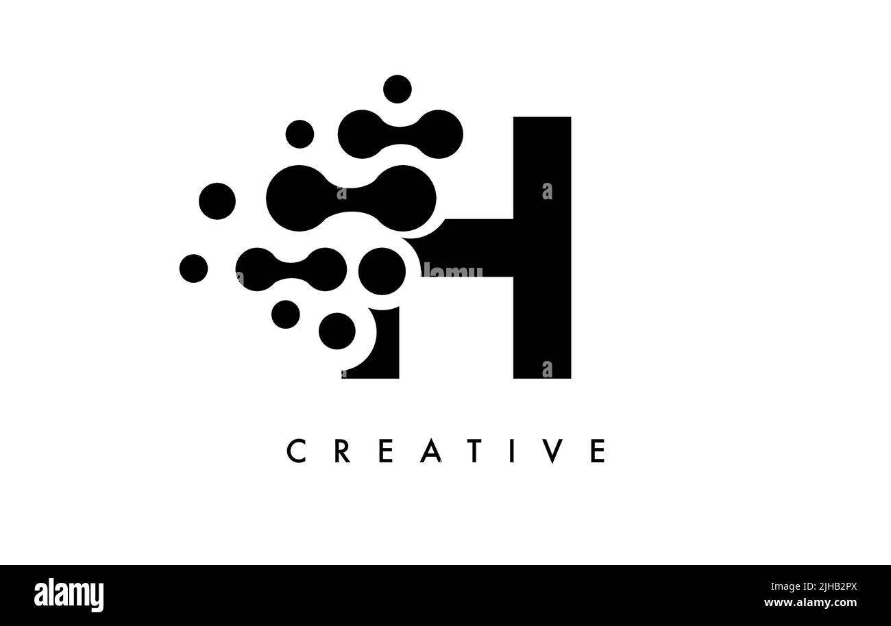 Letter H Dots Logo Design with Black and White Colors on Black ...