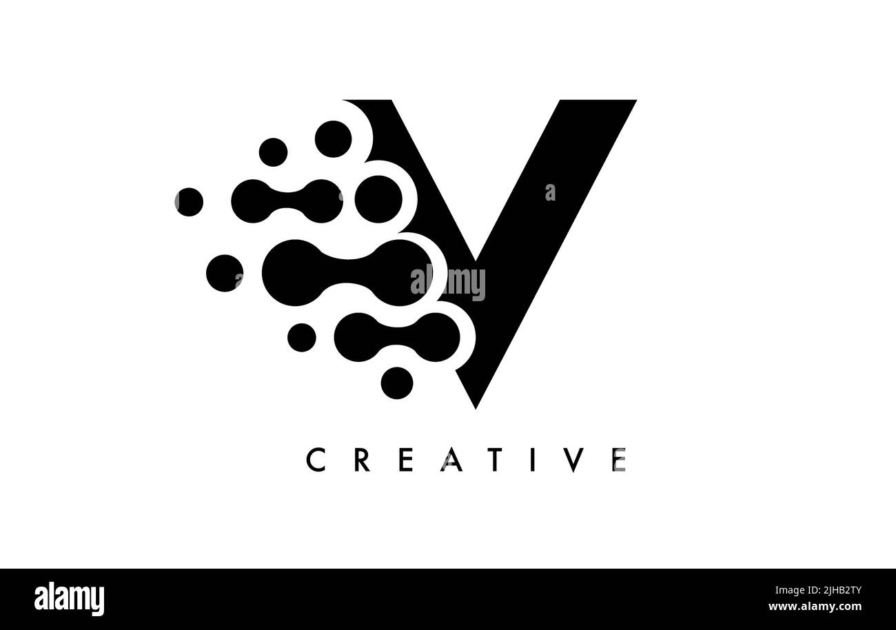 Letter V Dots Logo Design with Black and White Colors on Black ...
