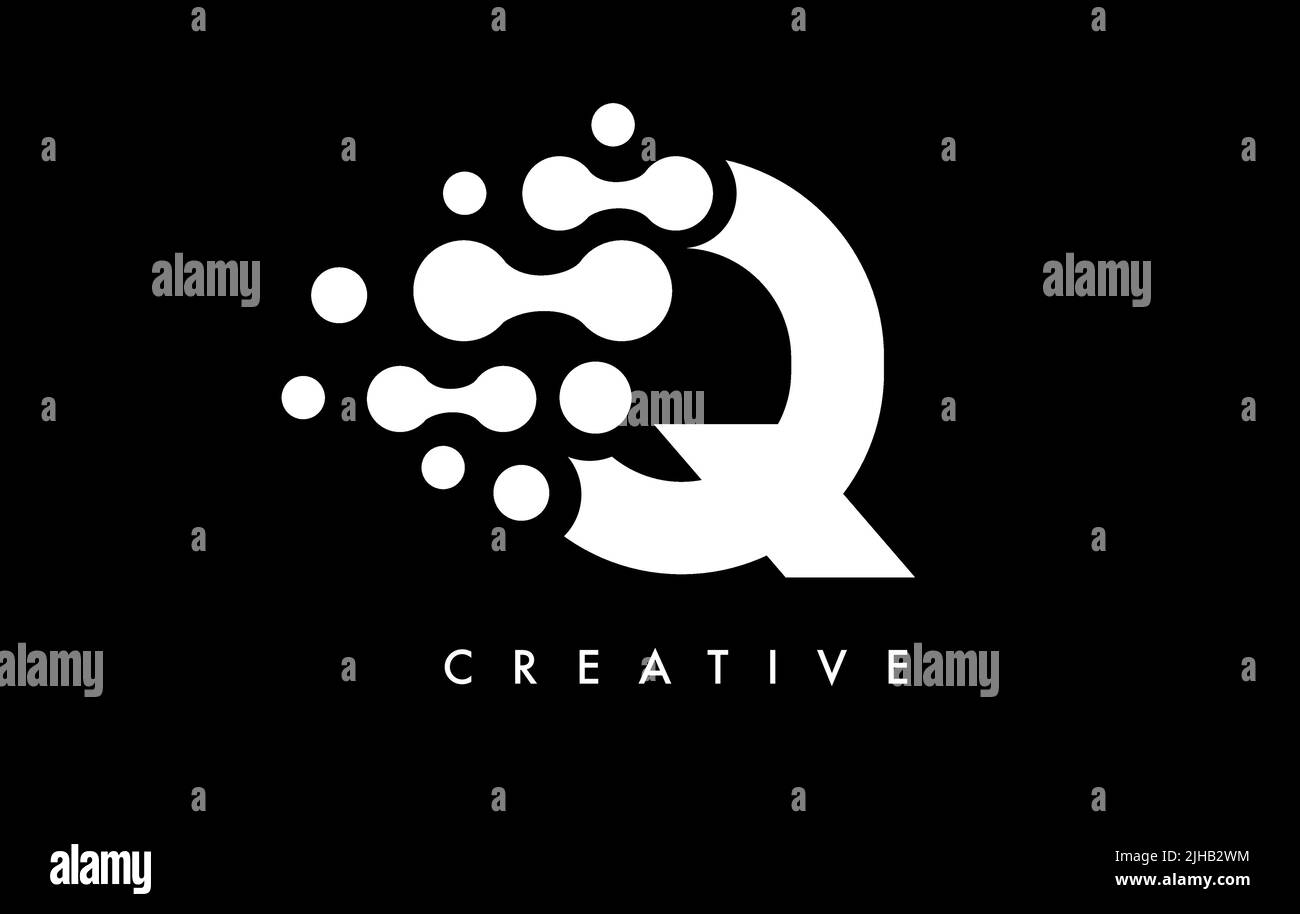 Letter Q Dots Logo Design with Black and White Colors on Black ...