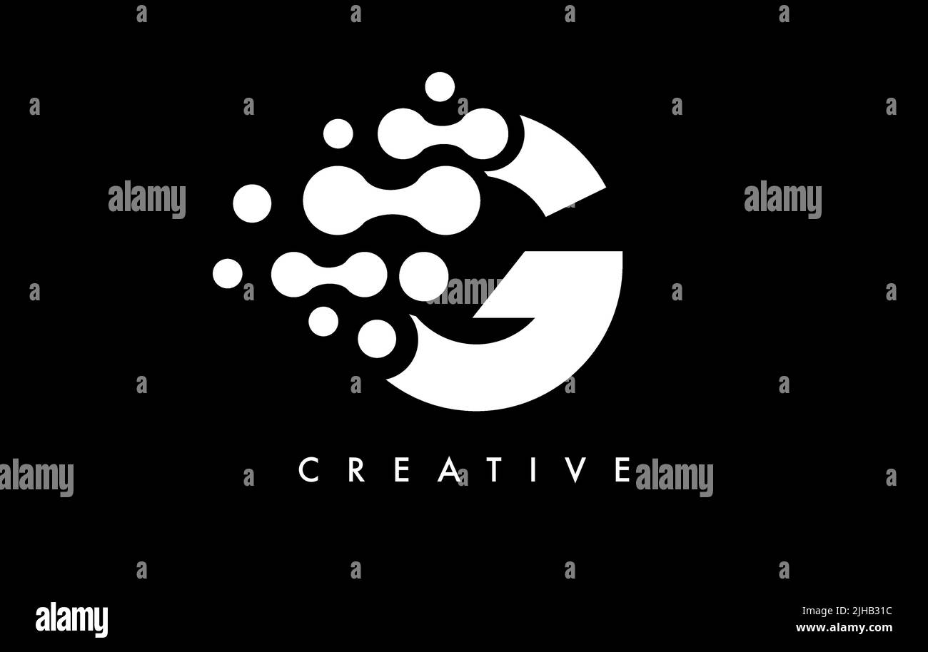 Letter G Dots Logo Design with Black and White Colors on Black ...