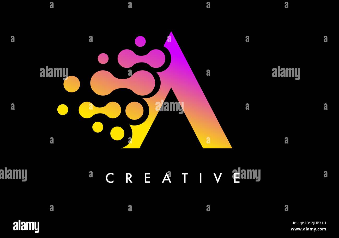 Letter A Dots Logo Design with Purple Yellow Colors on Black Background ...