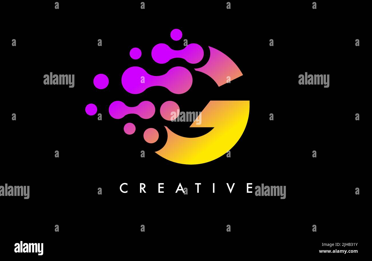 Letter G Dots Logo Design with Purple Yellow Colors on Black Background ...