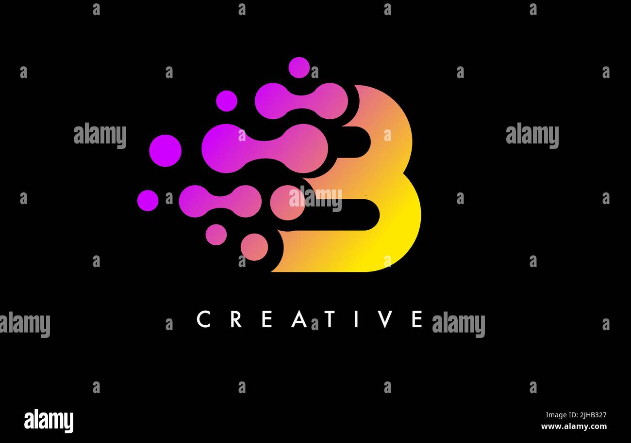 Letter B Dots Logo Design with Purple Yellow Colors on Black Background ...