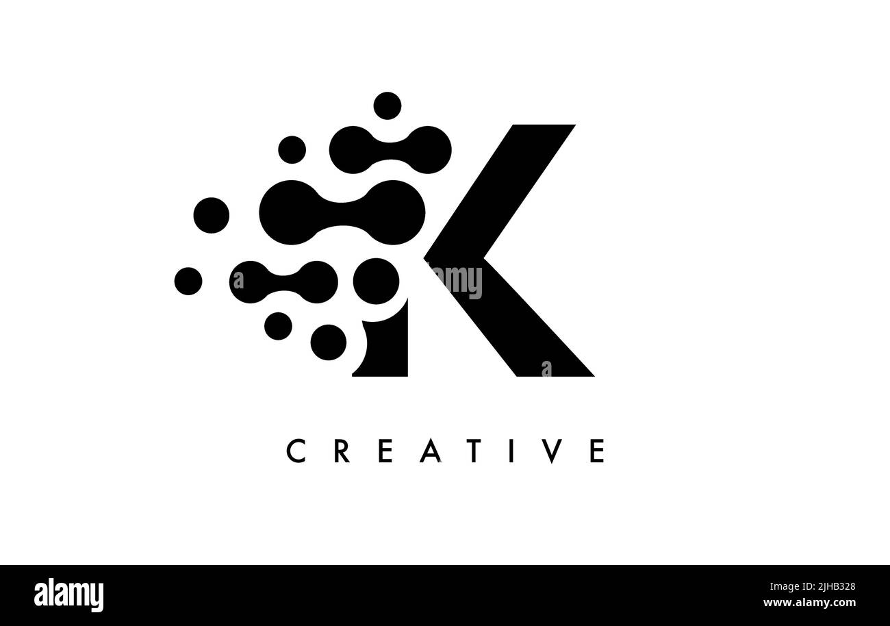 Letter K Dots Logo Design with Black and White Colors on Black ...