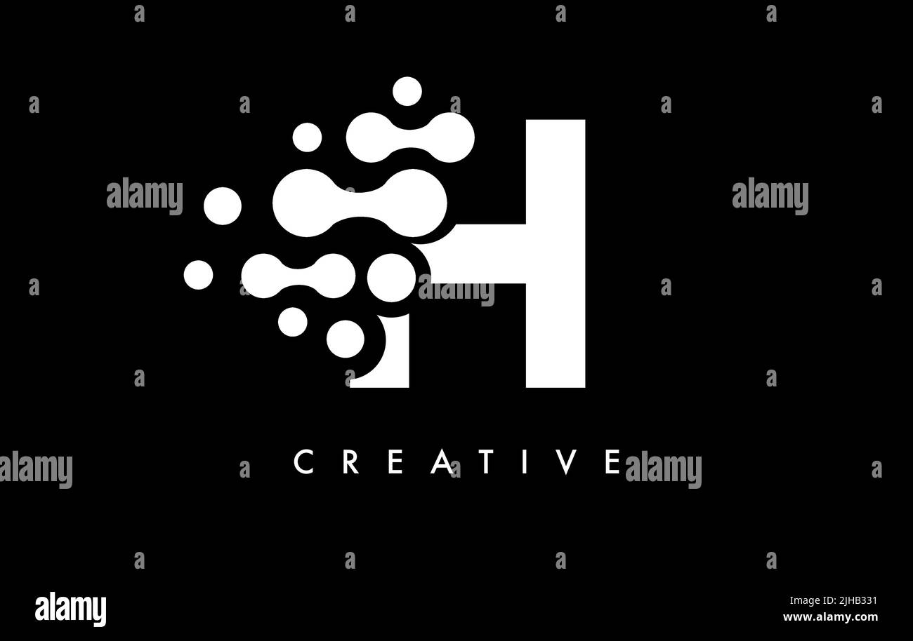 Letter H Dots Logo Design with Black and White Colors on Black ...