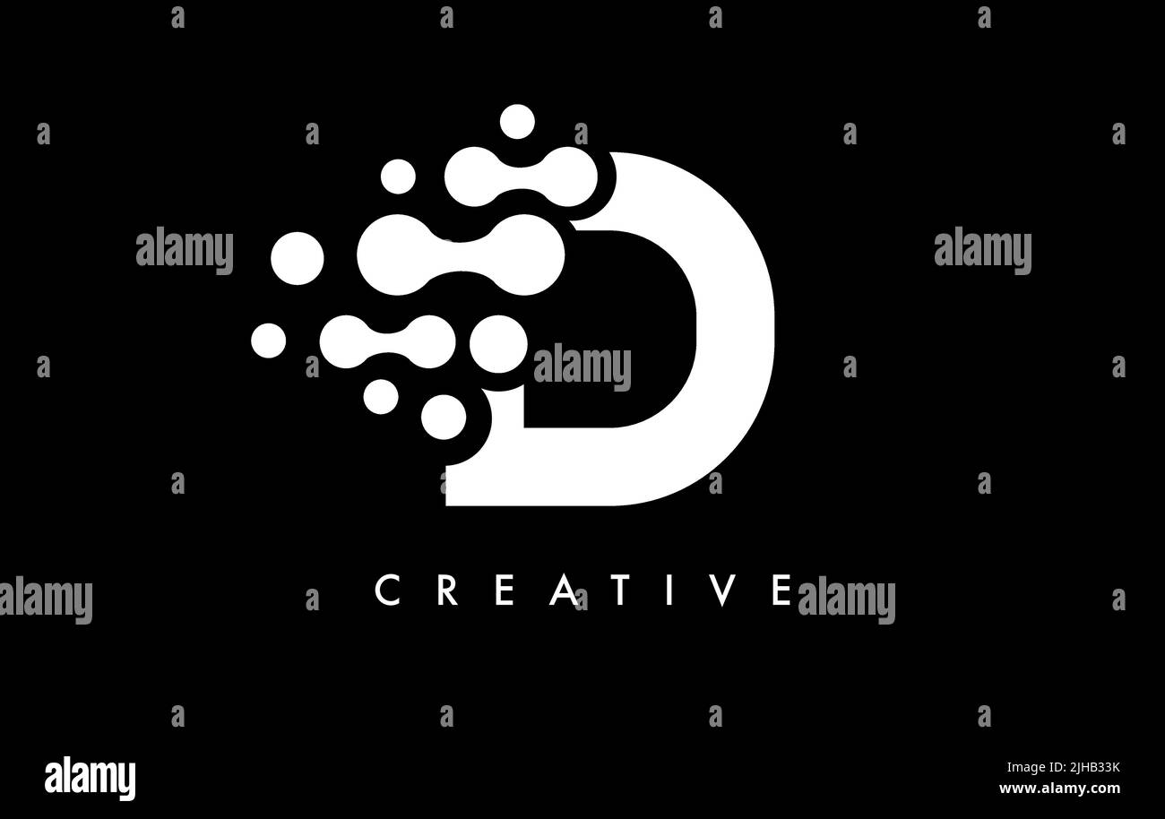 Letter D Dots Logo Design with Black and White Colors on Black ...