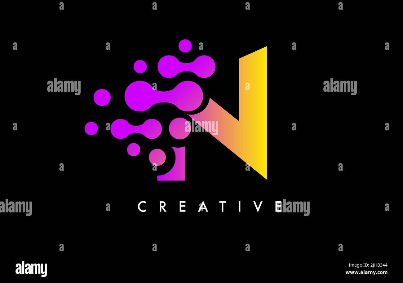 Letter N Dots Logo Design with Purple Yellow Colors on Black Background ...