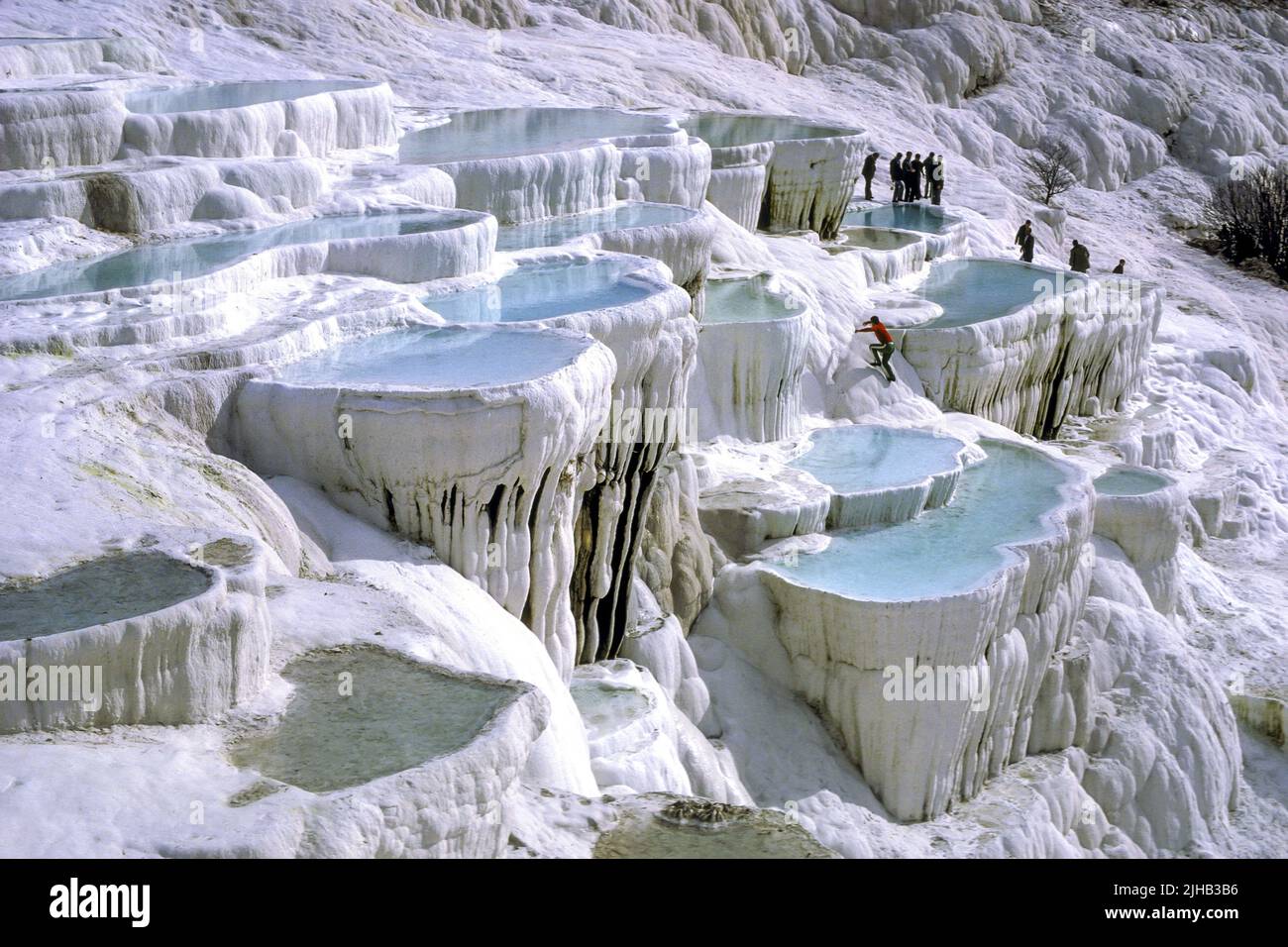 Turkey. Tuffiere of Pamukkale. Natural formation listed as a UNESCO World Heritage Site since 1988. Hot thermal springs overloaded with limestone salt Stock Photo