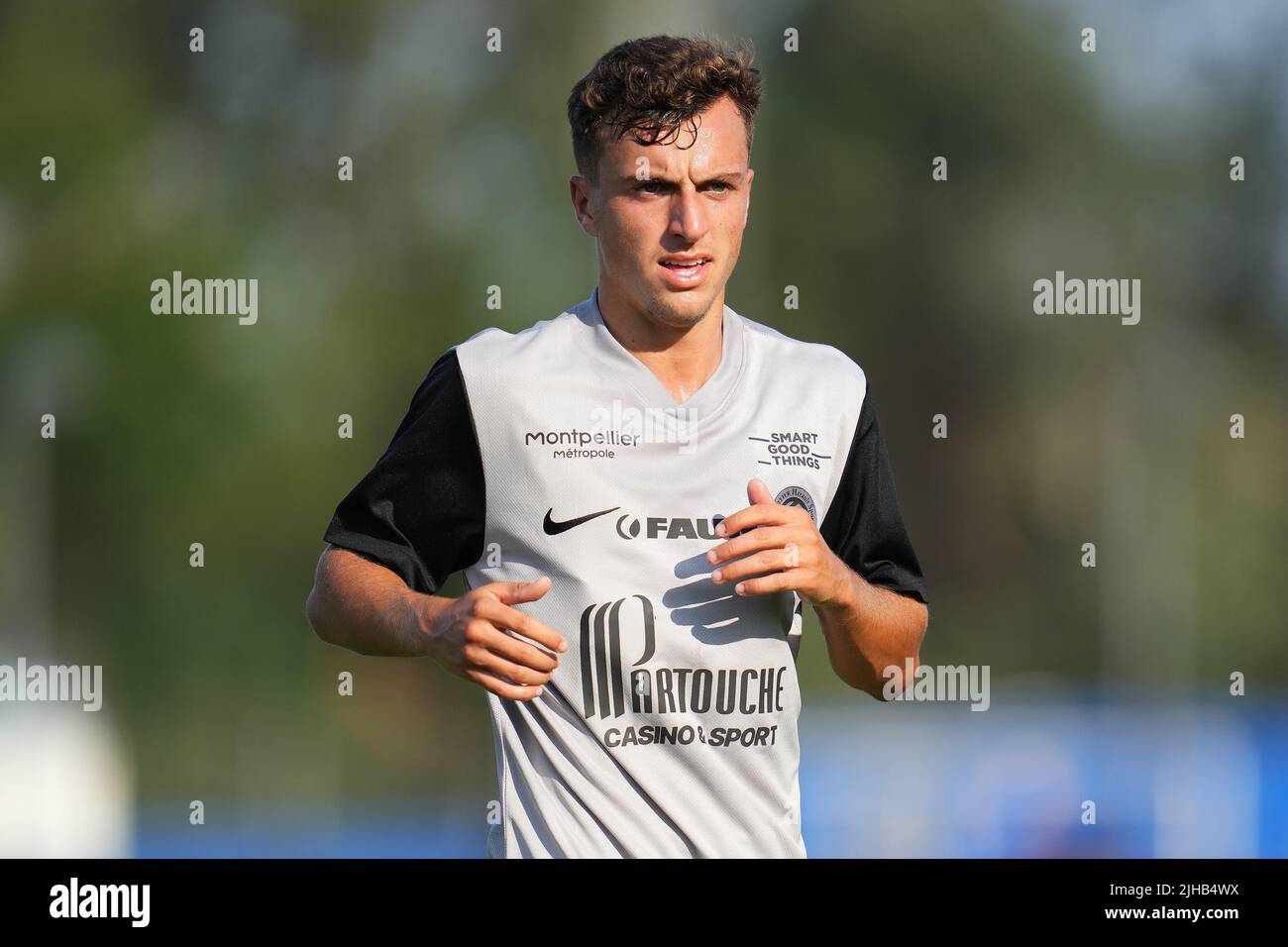 Sacha Delaye of Montpellier HSC during the friendly match between RCD Espanyol and Montpellier Herault Sport Club played at Ciutat Deportiva Dani Jarque on July 16, 2022 in Barcelona, Spain. (Photo by Bagu Blanco / PRESSINPHOTO) Stock Photo