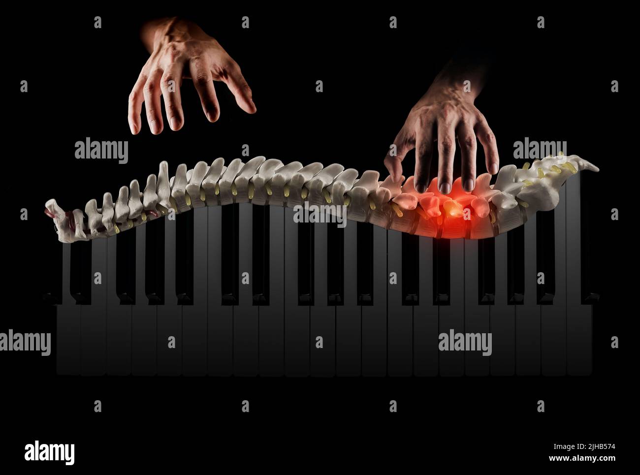 Chiropractic massage from back pain, manual therapy concept. Manual therapist professionally treats human spine as if playing piano Stock Photo