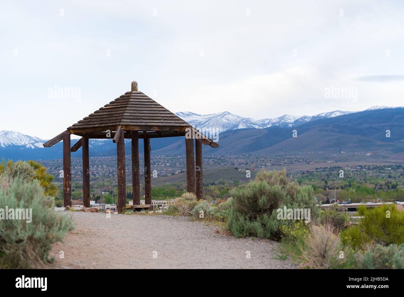 A wooden pavilion at Huffaker Park in Reno, Nevada Stock Photo Alamy