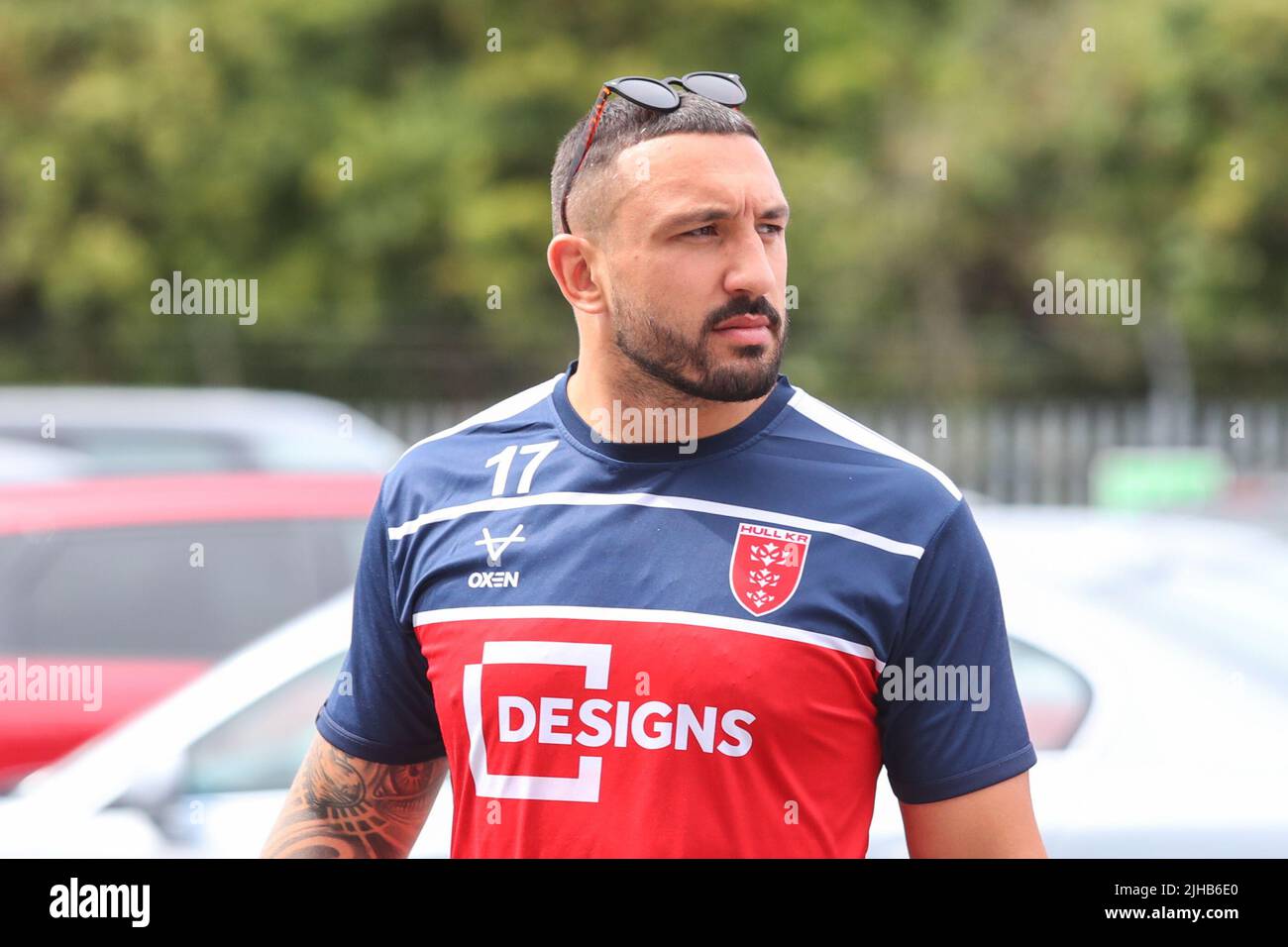 Elliot Minchella #17 of Hull KR arrives at Sewell Group Craven Park Stadium in ,  on 7/17/2022. (Photo by David Greaves Photos/ Via/News Images/Sipa USA) Stock Photo