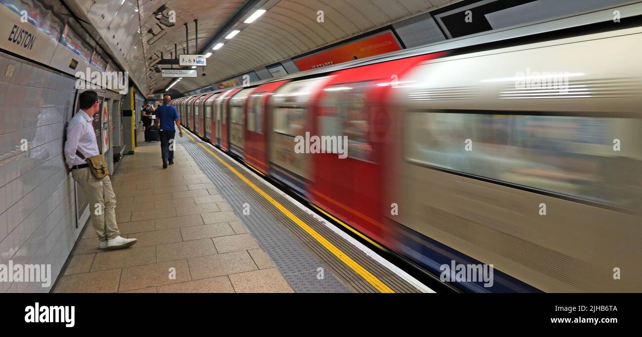 Moving Northern Line tube train, at Euston station interchange, North London, England, UK Stock Photo