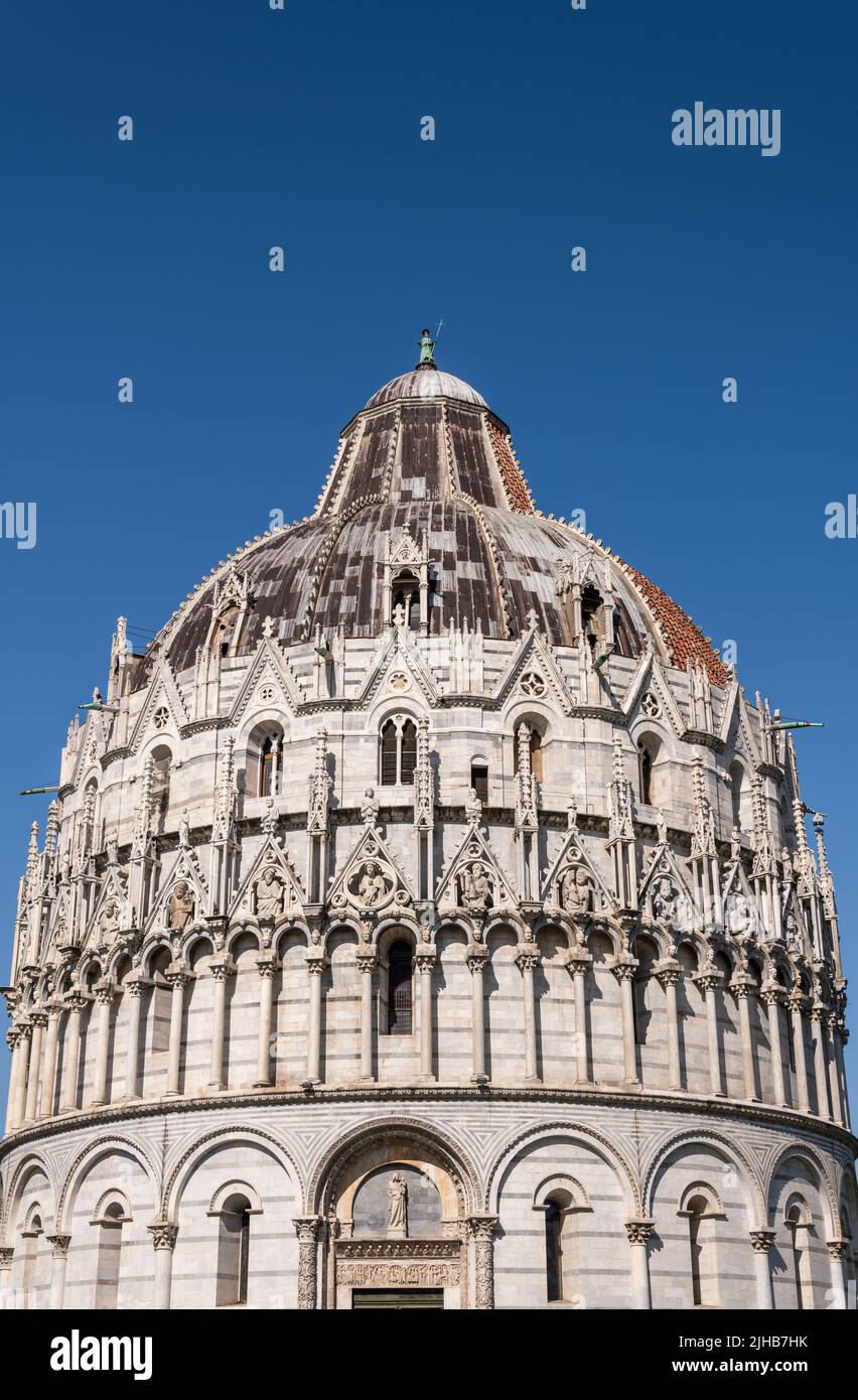 Baptistery Build From White Carrara In Pisa At The Piazza Dei Miracoli Stock Photo