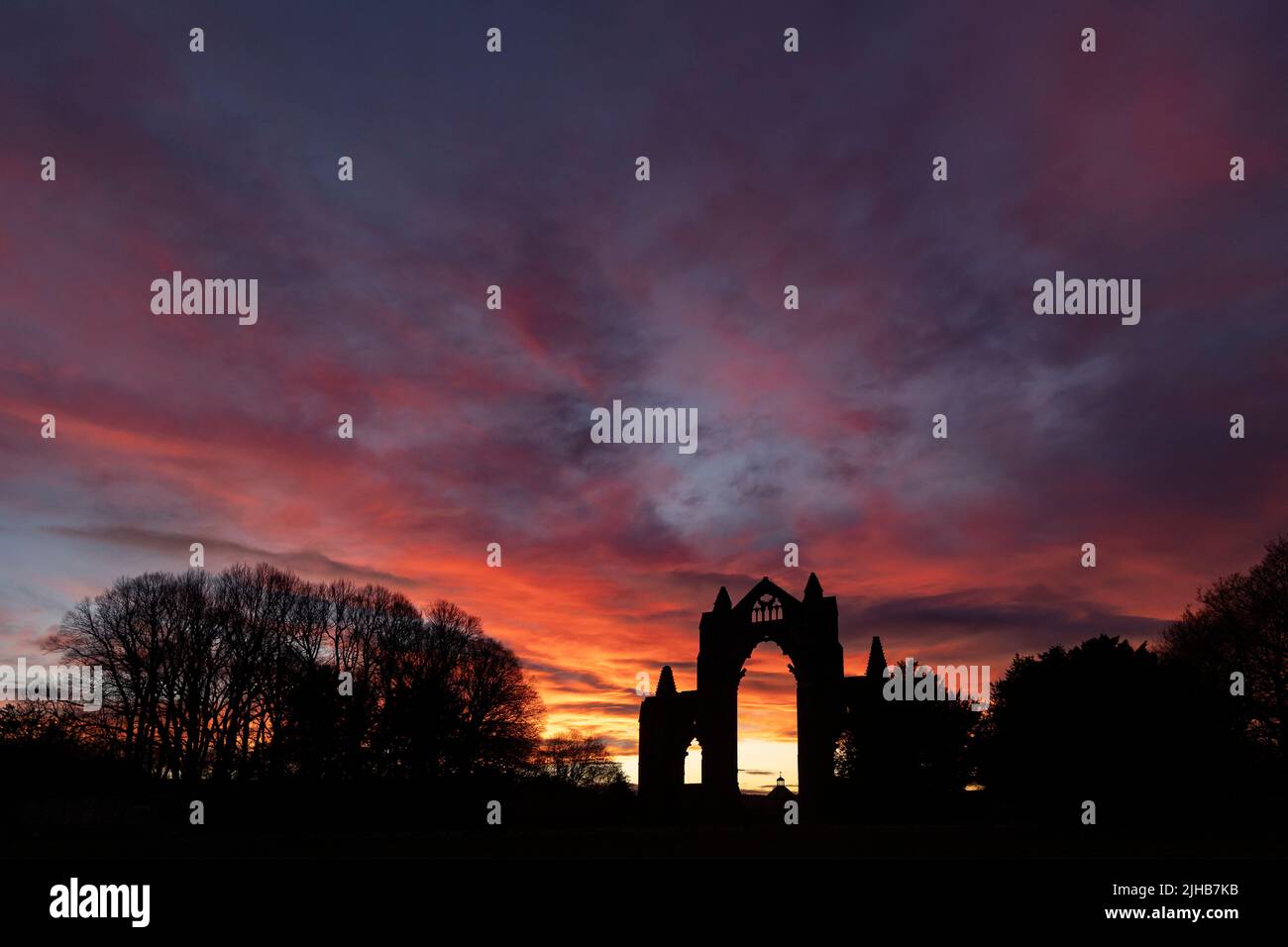Gisborough Priory Sunset, Guisborough, Cleveland, North Yorkshire Stock Photo