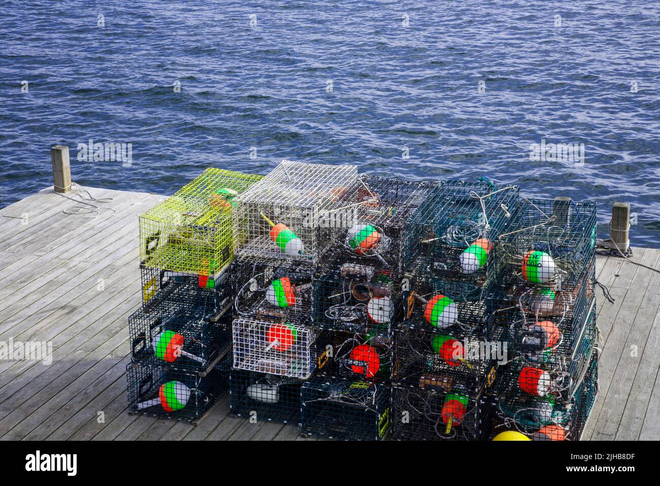 Lobster traps with colorful buoys, Maine, USA US Me Stock Photo Alamy