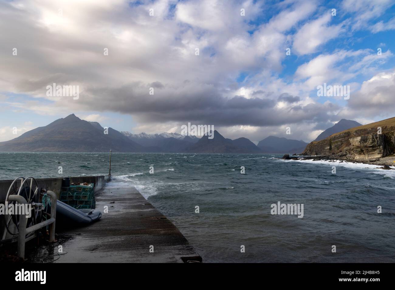 The View from Elgol across Loch Scavaig towards the Cuillins Mountains, Isle of Skye, Scotland Stock Photo