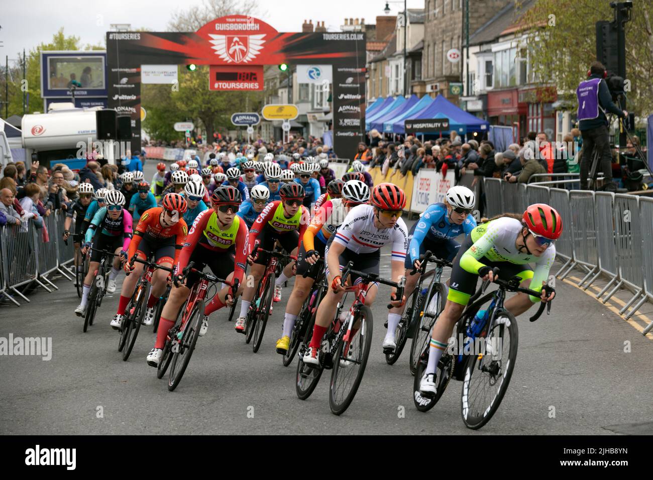 Guisborough North Yorkshire hosts the opening round of the  2022 cycling Tour Series. Womens Race Stock Photo