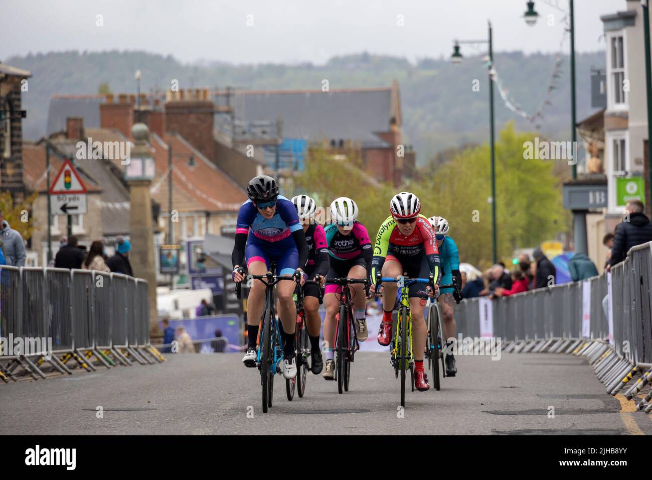 Guisborough North Yorkshire hosts the opening round of the  2022 cycling Tour Series. Womens Race Stock Photo