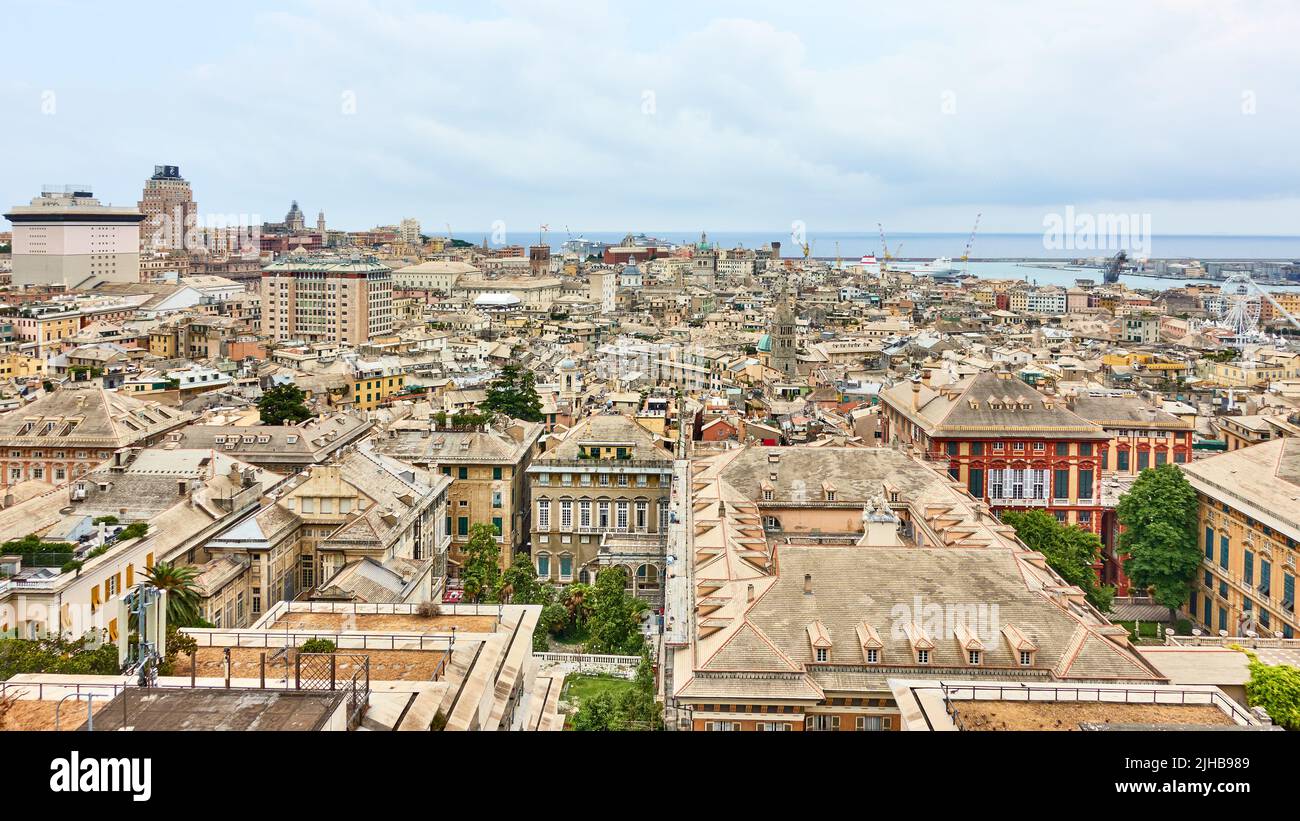Genoa, Italy - July 7, 2019: Panoramic view of Genoa city Stock Photo