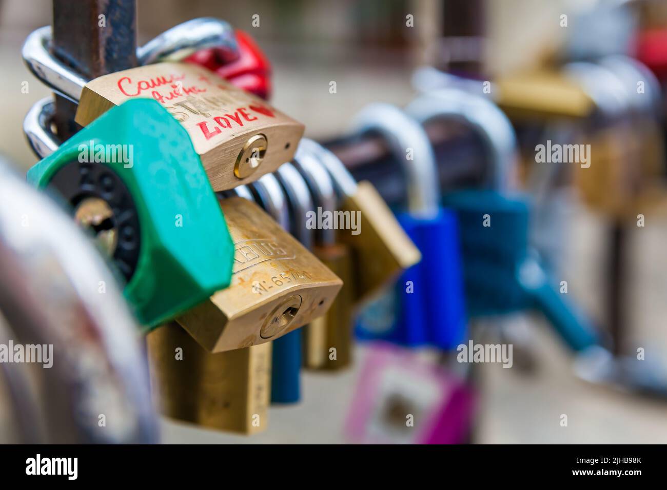 Prague, Czechia - October 2, 2009: Love locks in the Old town of Prague Stock Photo